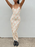 Front view of model wearing  front Princess Polly High Neck  Knox Maxi Dress Beige Floral