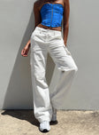 Front view of model wearing  front Princess Polly High Waisted  Paige Mid Rise Cargo Jean White