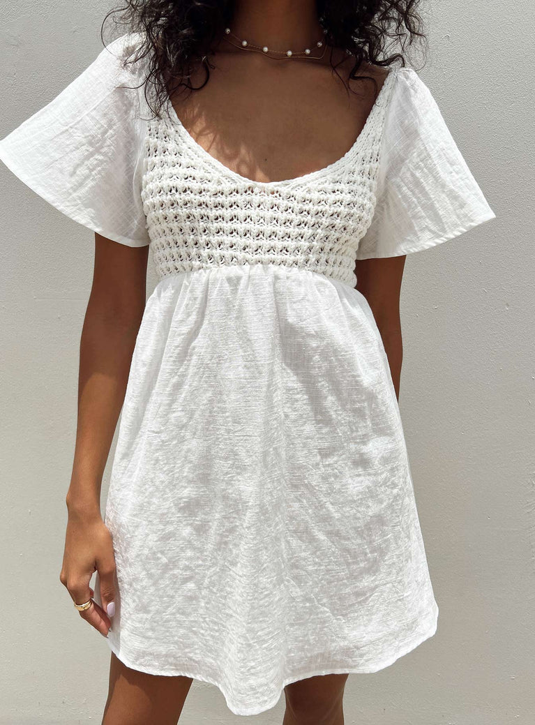 Princess Polly Scoop Neck  Derena Crochet Bust Mini Dress White