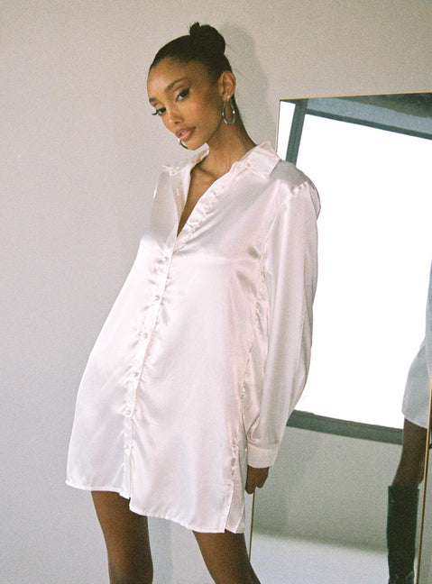 product Princess Polly High Neck  90210 Satin Shirt Mini Dress White