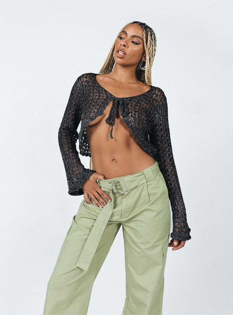 product Princess Polly Full Sleeves Scoop Neck  Mystical Long Sleeve Top Black