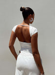 back view of model wearing Princess Polly Solita Bodysuit White Short Sleeves Boat Neck 