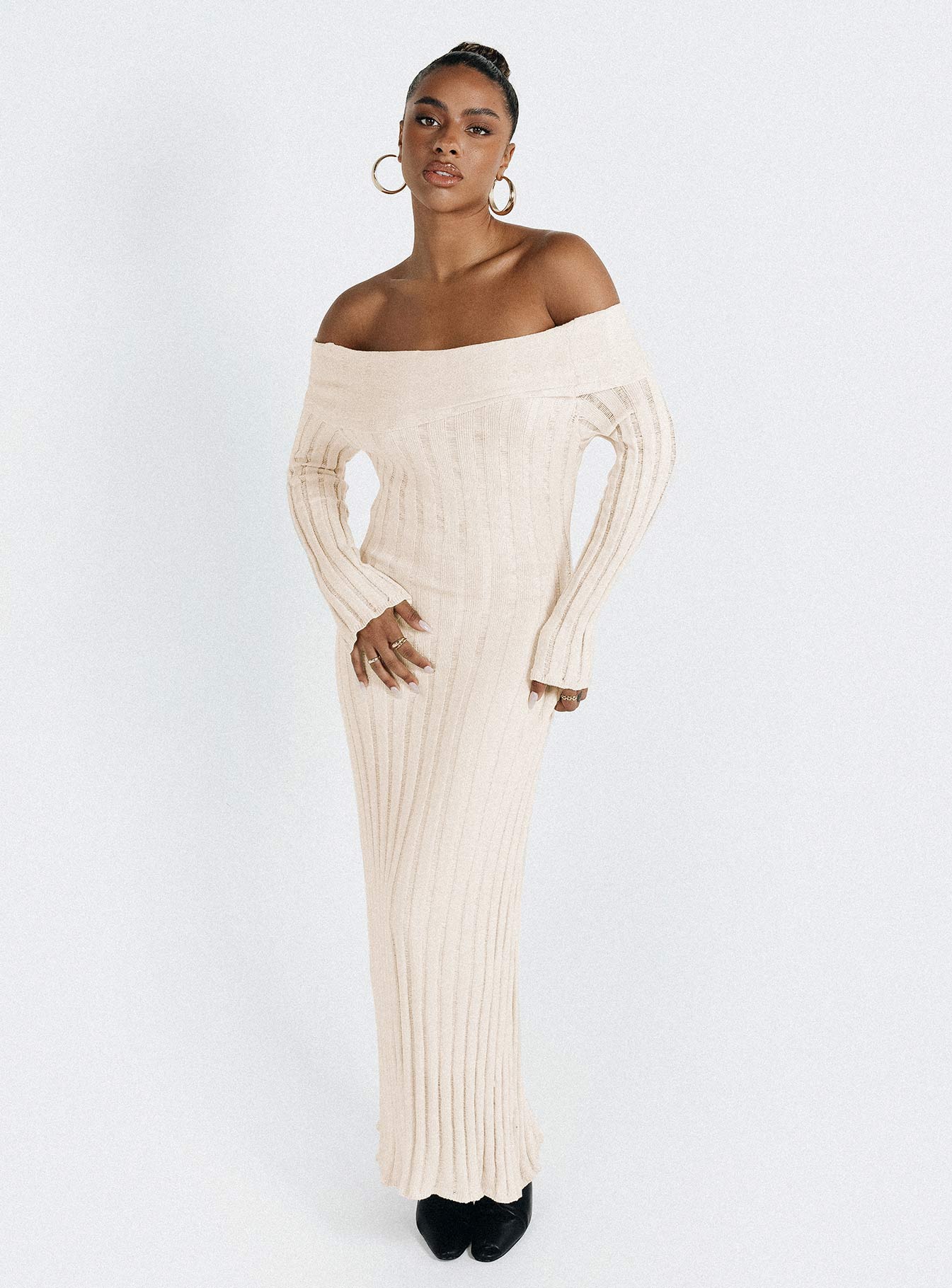 Long sleeve off 2025 the shoulder maxi dress