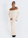 Princess Polly Square Neck  Lefler Off The Shoulder Maxi Dress Beige