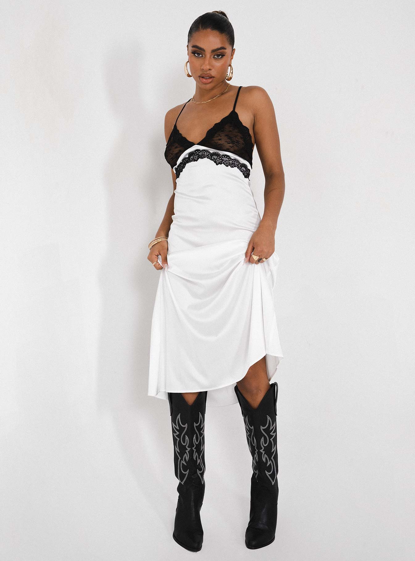 product Princess Polly Asymmetric Neckline  Le Paris Lace Midi Dress White