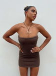 Princess Polly Square Neck  Flow Strapless Mini Dress Brown