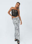   front view of model wearing Princess Polly Ziggy Maxi Skirt Black / White Maxi 