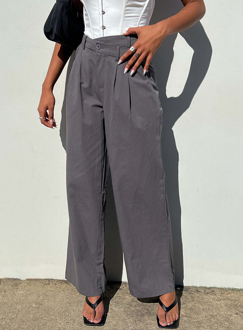 product Princess Polly High Waisted Pants  Mertyl Asymmetric Pants Slate