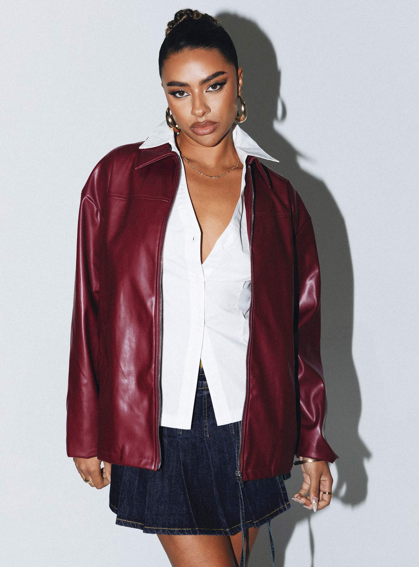 Faux leather burgundy on sale jacket