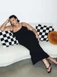 Front view of model wearing  front Princess Polly Asymmetric Neckline  Knox Maxi Dress Black Curve