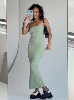Front view of model wearing  front Princess Polly High Neck  Oscar Midi Dress Sage Green