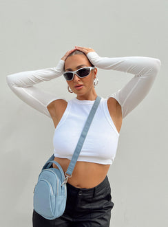 Front view of model wearing  front Princess Polly Sleeveless Square Neck  Kiora Bolero Top White