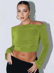 product Princess Polly Full Sleeves Asymmetric Neckline  Saro Off The Shoulder Top Green