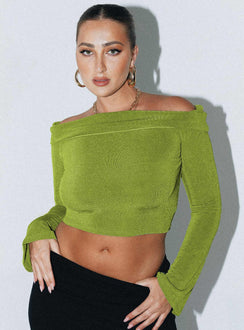 product Princess Polly Full Sleeves Asymmetric Neckline  Saro Off The Shoulder Top Green