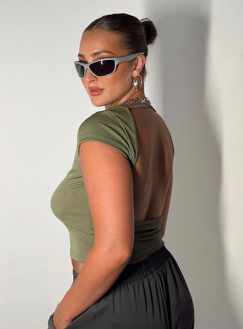 product Princess Polly Short Sleeves Square Neck  Solita Top Green