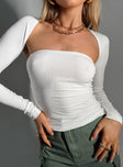 Two piece top Ribbed material  Long sleeve bolero  Strapless tube top  Good stretch  