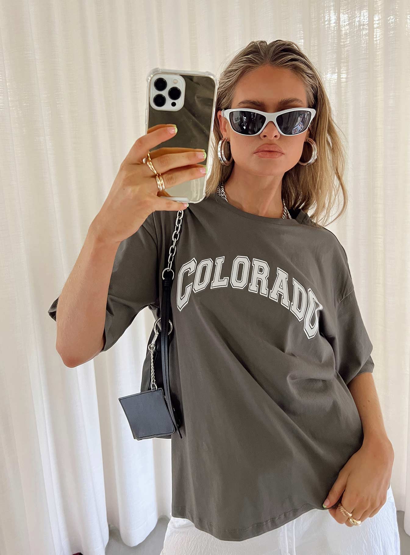 product Princess Polly Full Sleeves Crew Neck  Colorado Dreaming Oversized Tee Charcoal