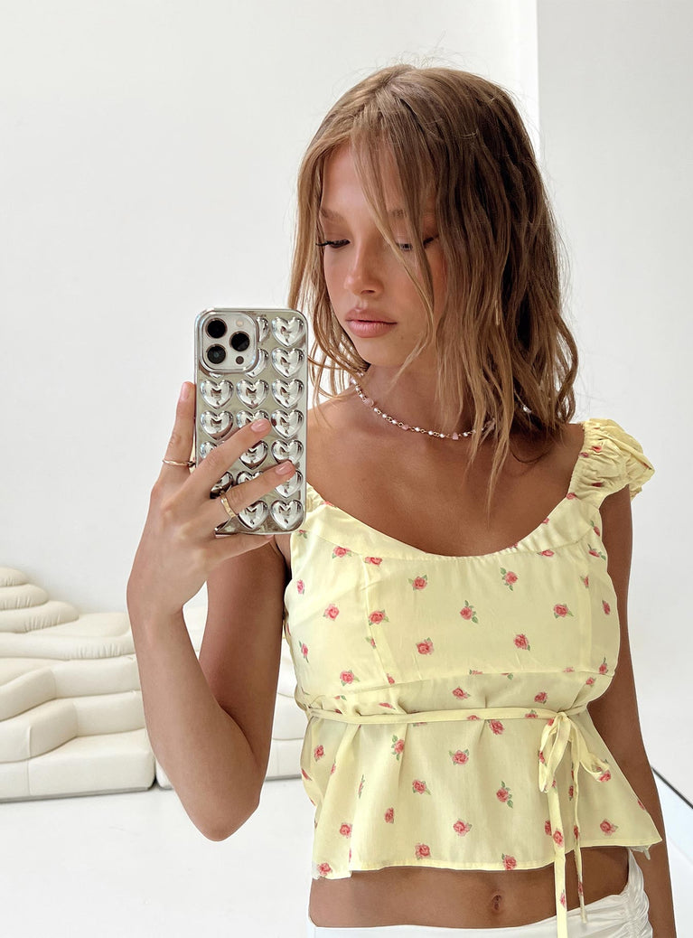 product Princess Polly Short Sleeves Asymmetric Neckline  Seacrest Top Yellow Floral