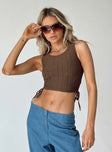 back view of model wearing Princess Polly Connells Top Brown Sleeveless Crew Neck 