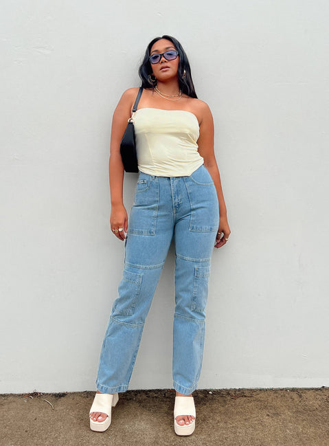 product Princess Polly Mid Rise  The Ragged Priest Combat Organic Cotton Denim Light Blue