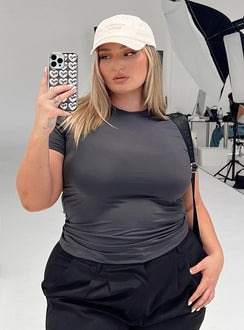 product Princess Polly Short Sleeves Crew Neck  Lowell Top Grey Curve