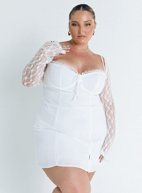 product Princess Polly Crew Neck  Ashwood Lace Sleeve Mini Dress White Curve