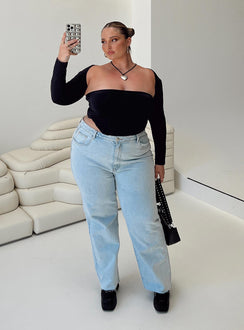 product Princess Polly High Waisted  Queenstown Straight Leg Jeans Light Wash Denim Curve