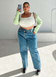 product Princess Polly Mid Rise  Holly Asymmetric Straight Leg Jean Mid Wash Denim Curve