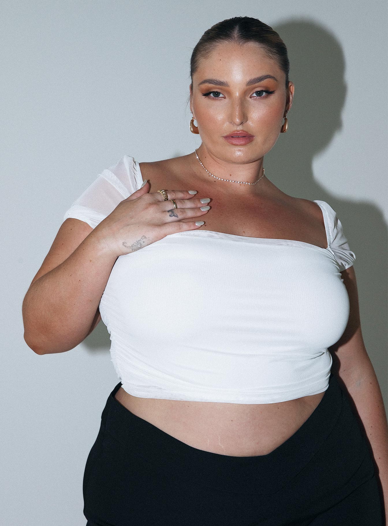 product Princess Polly Sleeveless Asymmetric Neckline  City Lights Crop Top White Curve