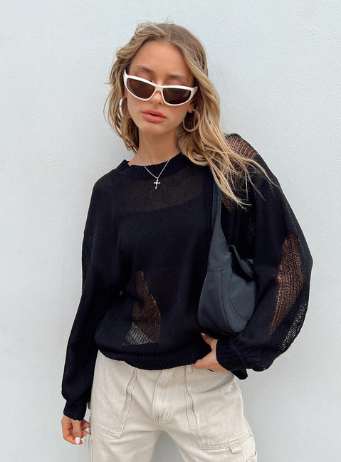 Wendy Oversized Knit Sweater Black Princess Polly  long 