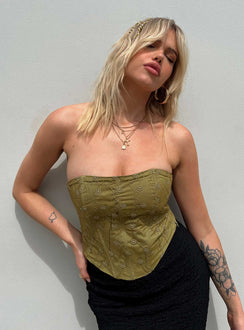 product Princess Polly Full Sleeves Square Neck  Field Daisies Corset Green