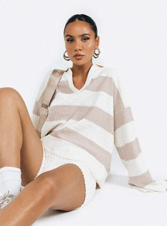 front view of model wearing Princess Polly Rick Sweater White/Beige 