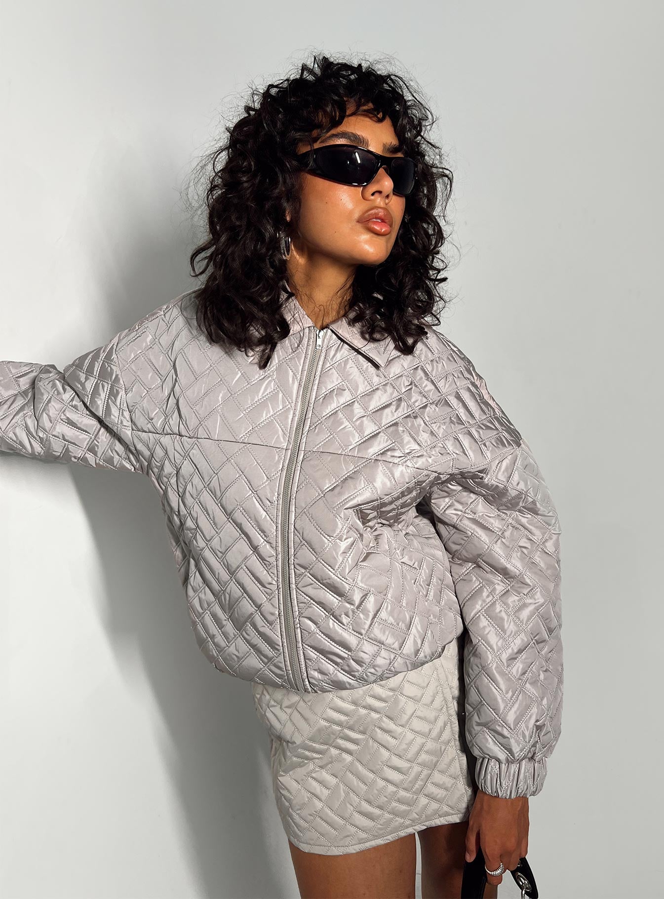 Bomber jacket Quilted material Classic collar Zip fastening Twin hip pockets Elasticated waistband & cuffs