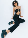 front view of model wearing Princess Polly Zia Flare Pants Black 