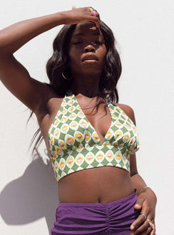 front view of model wearing Princess Polly Savvas Top Green Multi 