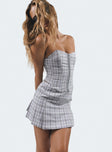 Front view of model wearing  front Bladini Pleat Mini Skirt Grey Check Princess Polly  Mini Skirts 