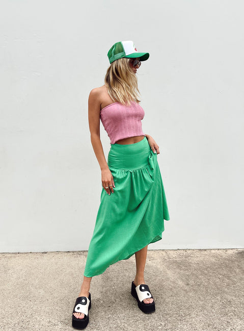 back view of model wearing Princess Polly Carol Maxi Skirt Green 
