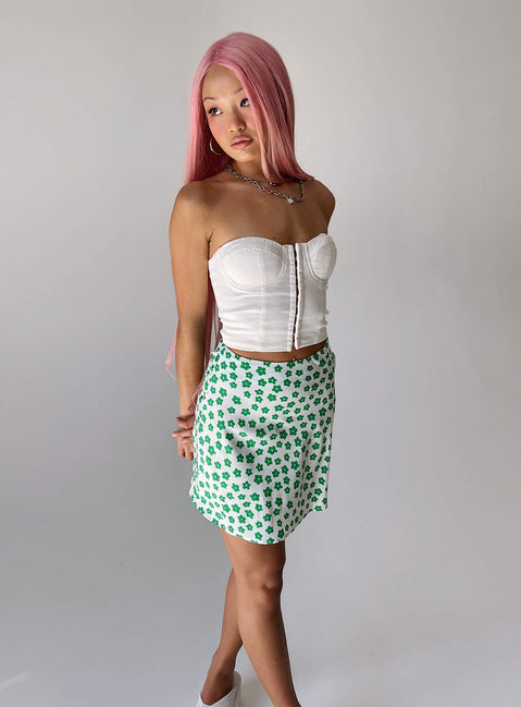 back view of model wearing Princess Polly Corat Mini Skirt Green Mini Skirts 