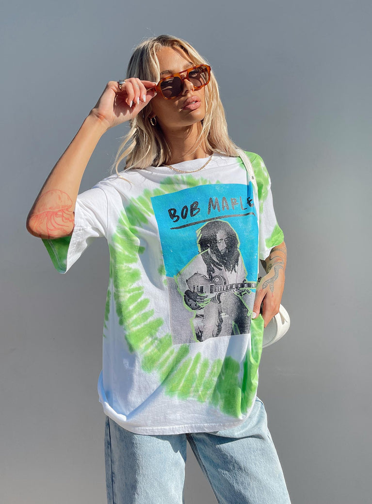 back view of model wearing Princess Polly Bob Marley Oversized Tee White 