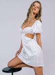 side view of model wearing Princess Polly Cindi Mini Dress White 