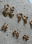 Gold Earrings Pack of six  Three hoop styles  Three stud styles  Drop charms 