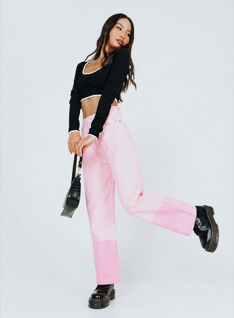 side view of model wearing Princess Polly Cameran Straight Leg Denim Jeans Pink High Waisted 