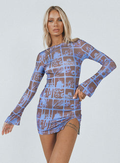 front view of model wearing Princess Polly Motel Nariko Mini Dress Photographic Blue 