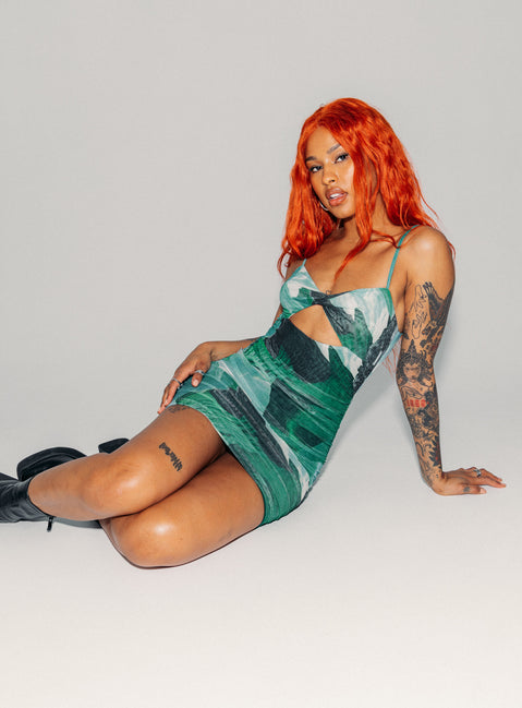 product Princess Polly Asymmetric Neckline  Poison Ivy Mini Dress Green