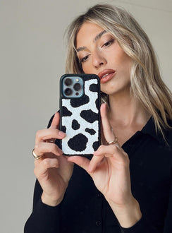 iPhone case Faux fur material  Cow print  Rubber edges 