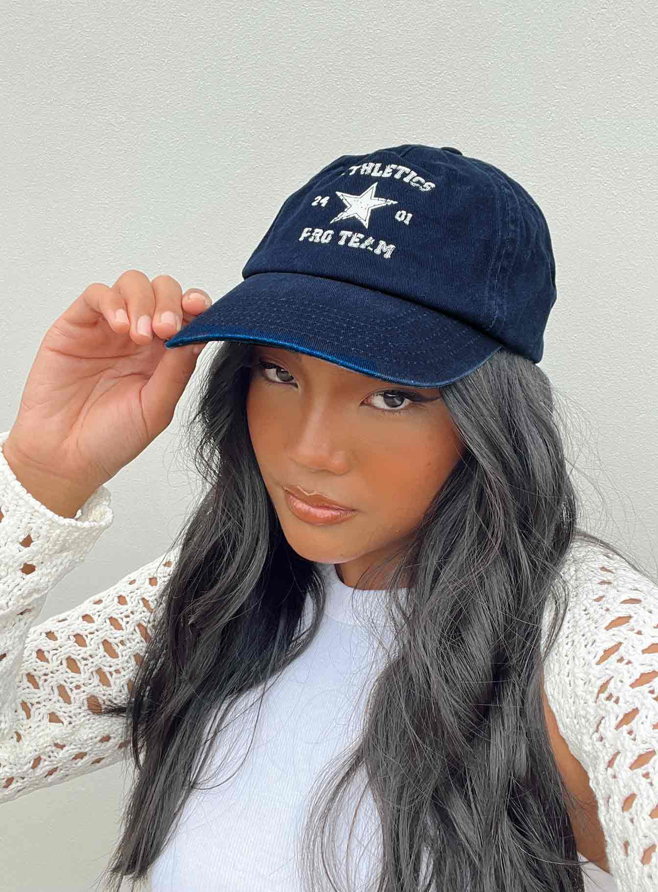 Blue dad cap White graphic print 