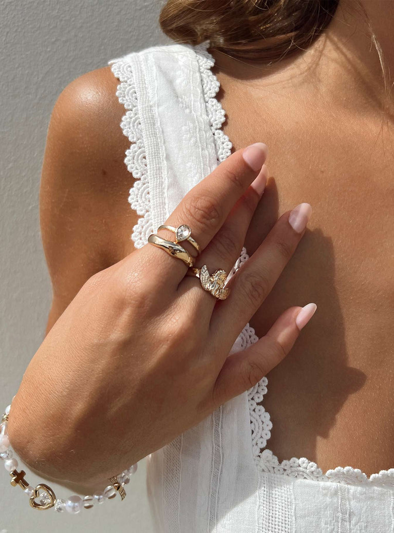 Rings Pack of three Diamante detail Gold-toned Thin bands