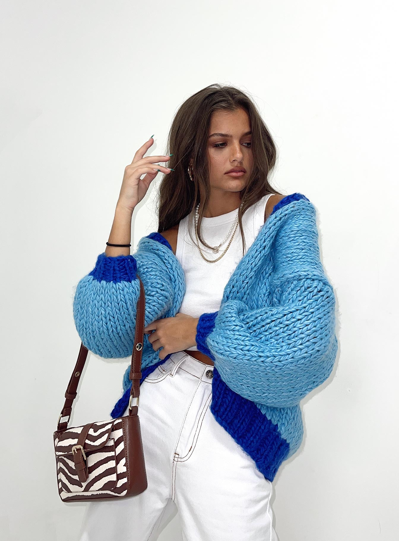 product Lester Knit Cardigan Blue Princess Polly  Cropped 