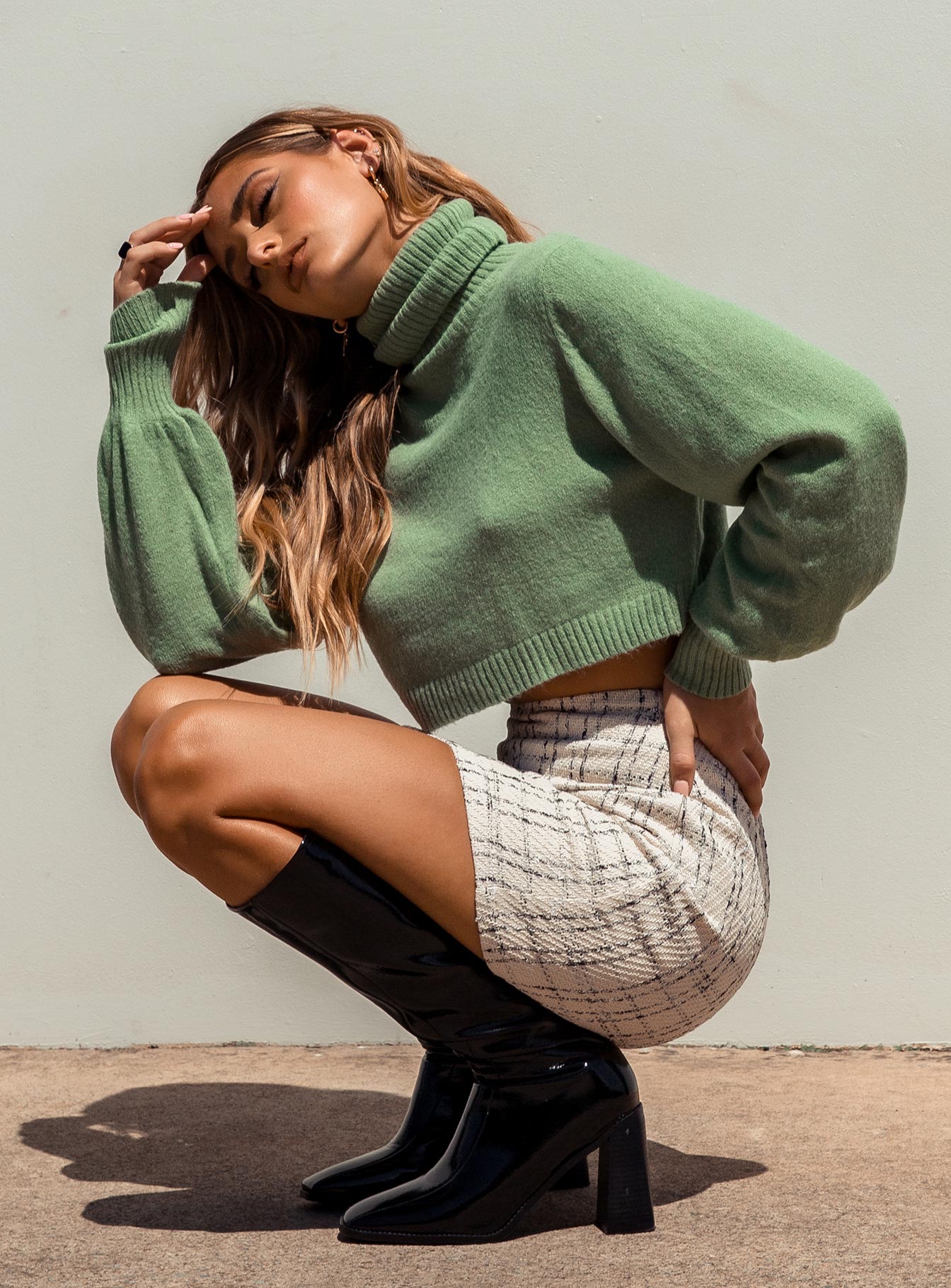 Zahara Cropped Turtleneck Sweater Green Princess Polly  Cropped 
