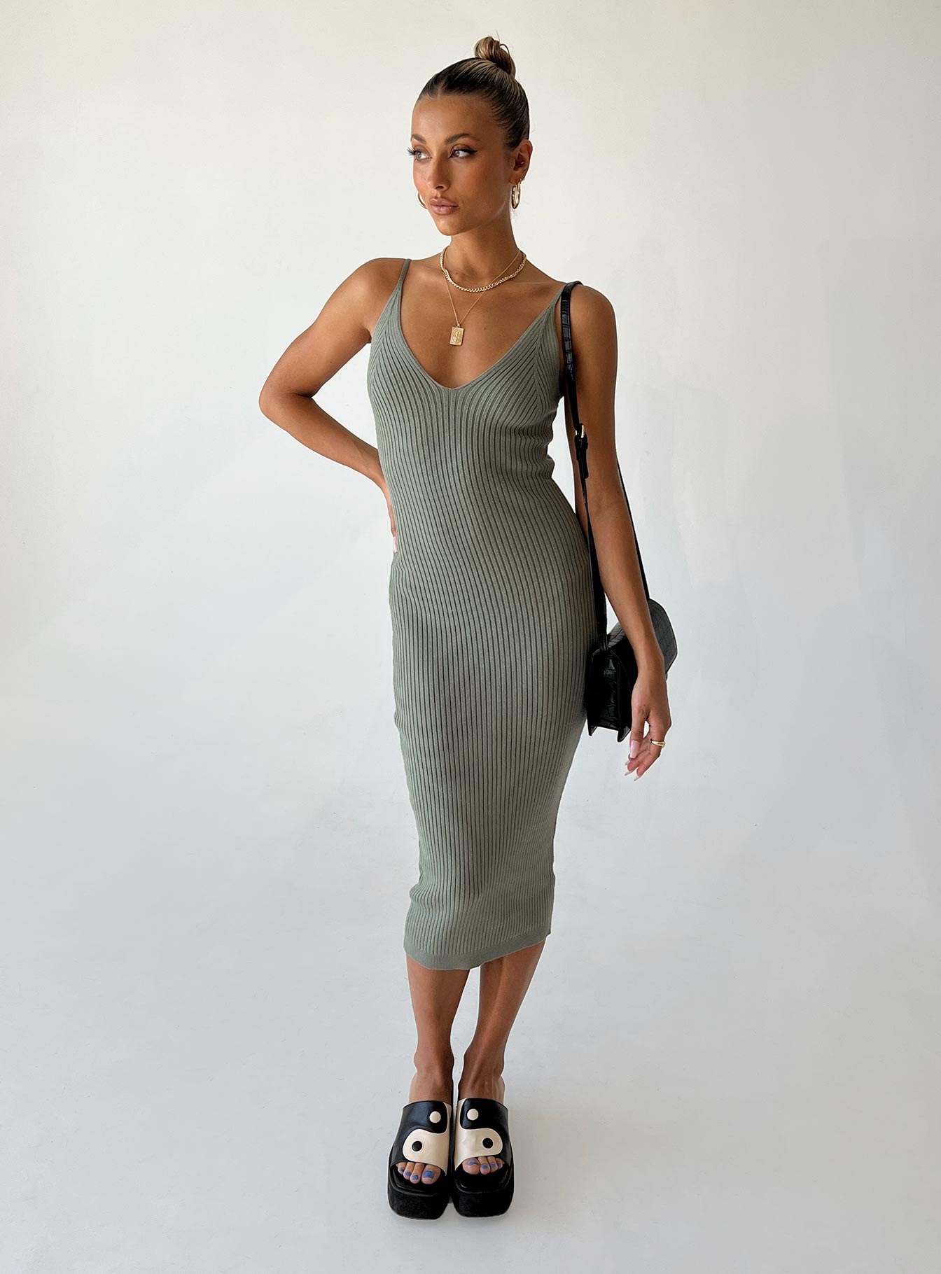 Oxford Midi Dress Green